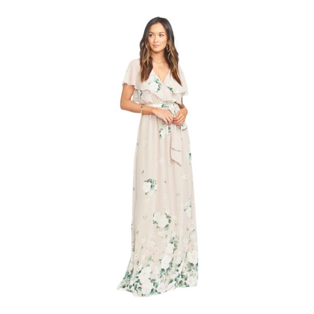 Show me your Mumu Maxi Dress Empire Waist‎ V-neck Short Sleeve Floral Cream M